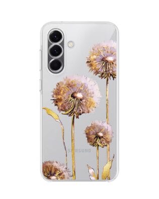 Etui do Samsung Galaxy A57 przeźroczyste, silikonowe Flexi, Kwiaty, fioletowe dmuchawce