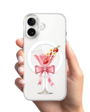Etui do iPhone 16 Plus z MagSafe przeźroczyste, silikonowe Flexi, Paradise, Strawberry Martini
