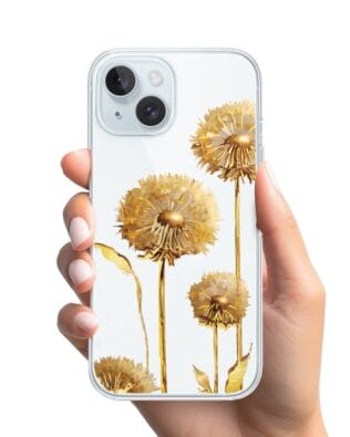 Etui do iPhone 15 Plus przeźroczyste, silikonowe Flexi, Kwiaty, złote dmuchawce