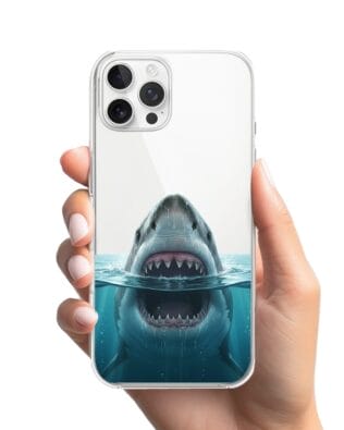 Etui do iPhone 12 Pro Max przeźroczyste, silikonowe Flexi, Paradise, żarłacz biały