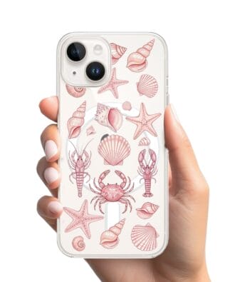 Etui do iPhone 14 Plus z MagSafe przeźroczyste, silikonowe Flexi, Summer Patterns, krewetkowy róż