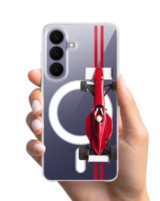 Etui do Samsung Galaxy S26 z MagSafe przeźroczyste, silikonowe Flexi, Szybkie Auta, czerwone F1