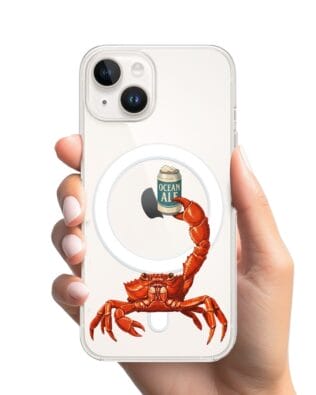 Etui do iPhone 14 Plus z MagSafe przeźroczyste, silikonowe Flexi, Paradise, krab z piwem
