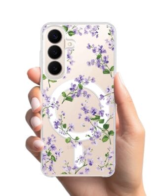 Etui do Samsung Galaxy S26 Plus z MagSafe przeźroczyste, silikonowe Flexi, Fioletowe Bratki