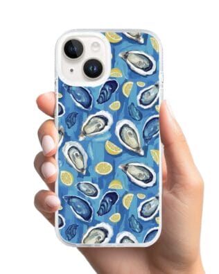 Etui do iPhone 14 z MagSafe przeźroczyste, silikonowe Flexi, Summer Patterns, ostrygi z cytrynką