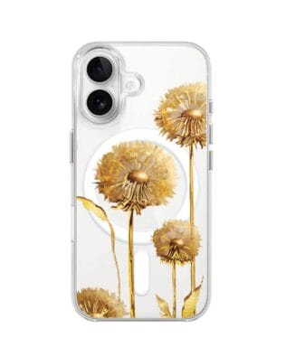 Etui do iPhone 16 Plus z MagSafe przeźroczyste, silikonowe Flexi, Kwiaty, złote dmuchawce