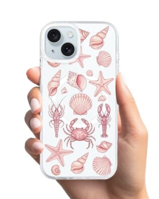Etui do iPhone 15 z MagSafe przeźroczyste, silikonowe Flexi, Summer Patterns, krewetkowy róż