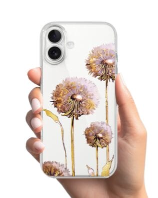 Etui do iPhone 17 przeźroczyste, silikonowe Flexi, Kwiaty, fioletowe dmuchawce