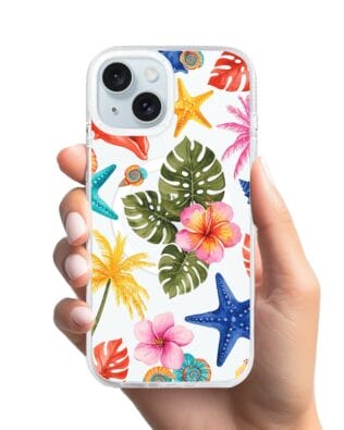 Etui do iPhone 15 z MagSafe przeźroczyste, silikonowe Flexi, Summer Patterns, tropikalny wzór