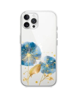 Etui do iPhone 12 Pro Max przeźroczyste, silikonowe Flexi, Kwiaty, niebieskie dmuchawce