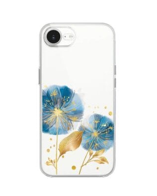 Etui do iPhone 17e przeźroczyste, silikonowe Flexi, Kwiaty, niebieskie dmuchawce