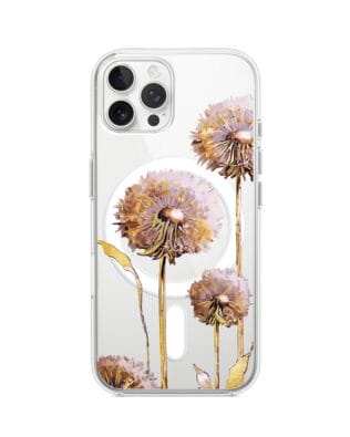 Etui do iPhone 12 Pro Max z MagSafe przeźroczyste, silikonowe Flexi, Kwiaty, fioletowe dmuchawce