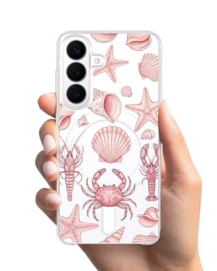 Etui do Samsung Galaxy S26 Plus z MagSafe przeźroczyste, silikonowe Flexi, Summer Patterns, krewetkowy róż