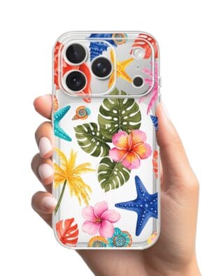 Etui do iPhone 17 Pro przeźroczyste, silikonowe Flexi, Summer Patterns, tropikalny wzór
