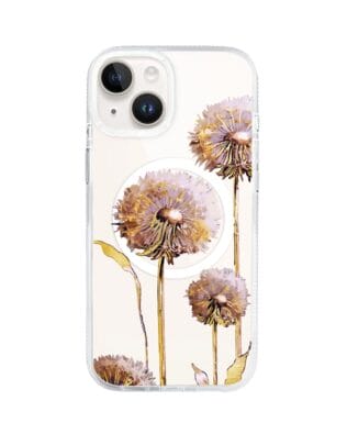 Etui do iPhone 14 z MagSafe przeźroczyste, silikonowe Flexi, Kwiaty, fioletowe dmuchawce