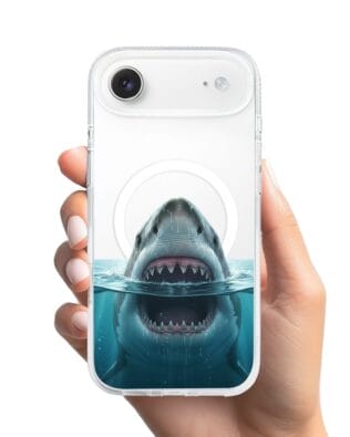 Etui do iPhone Air z MagSafe przeźroczyste, silikonowe Flexi, Paradise, żarłacz biały