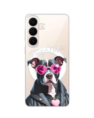 Etui do Samsung Galaxy S26 z MagSafe przeźroczyste, silikonowe Flexi, Puppy Love, pies rasy Amstaff