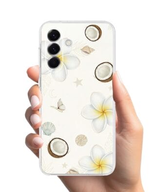 Etui do Samsung Galaxy A57 przeźroczyste, silikonowe Flexi, Summer Patterns, hawajskie kokosy