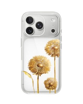 Etui do iPhone 17 Pro Max przeźroczyste, silikonowe Flexi, Kwiaty, złote dmuchawce