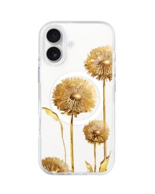 Etui do iPhone 17 z MagSafe przeźroczyste, silikonowe Flexi, Kwiaty, złote dmuchawce