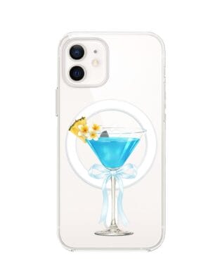 Etui do iPhone 12 Mini z MagSafe przeźroczyste, silikonowe Flexi, Paradise, Blue Hawaii
