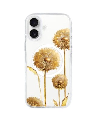 Etui do iPhone 16 z MagSafe przeźroczyste, silikonowe Flexi, Kwiaty, złote dmuchawce