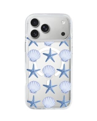 Etui do iPhone 17 Pro Max z MagSafe przeźroczyste, silikonowe Flexi, Summer Patterns, niebieskie rozgwiazdy