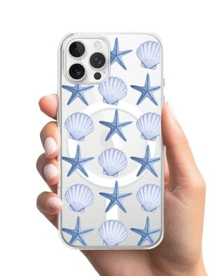 Etui do iPhone 12 Pro Max z MagSafe przeźroczyste, silikonowe Flexi, Summer Patterns, niebieskie rozgwiazdy