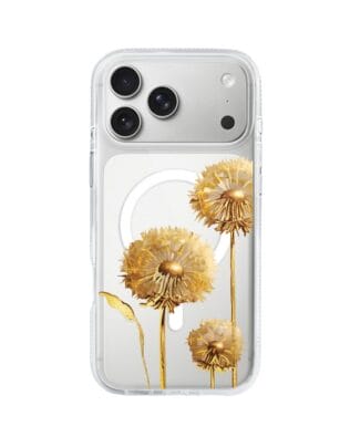 Etui do iPhone 17 Pro z MagSafe przeźroczyste, silikonowe Flexi, Kwiaty, złote dmuchawce