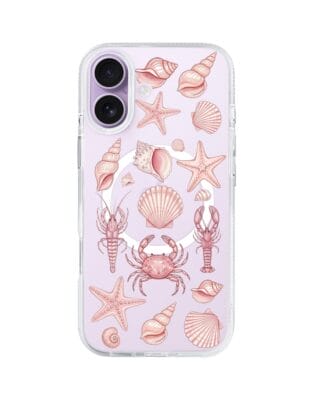 Etui do iPhone 17 z MagSafe przeźroczyste, silikonowe Flexi, Summer Patterns, krewetkowy róż