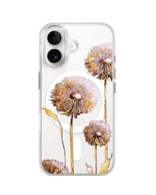 Etui do iPhone 16 Plus z MagSafe przeźroczyste, silikonowe Flexi, Kwiaty, fioletowe dmuchawce