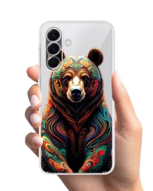 Etui do Samsung Galaxy A57 przeźroczyste, silikonowe Flexi, Dzika Mandala, Niedźwiedź