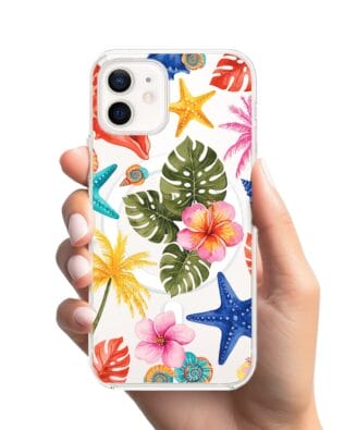Etui do iPhone 12 z MagSafe przeźroczyste, silikonowe Flexi, Summer Patterns, tropikalny wzór
