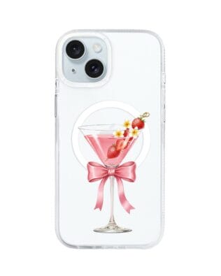 Etui do iPhone 15 z MagSafe przeźroczyste, silikonowe Flexi, Paradise, Strawberry Martini