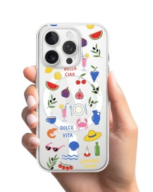 Etui do iPhone 16 Pro Max z MagSafe przeźroczyste, silikonowe Flexi, Italian Summer, kolorowe wakacje