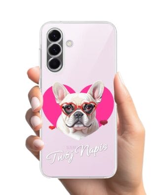 Etui do Samsung Galaxy A57 przeźroczyste, silikonowe Flexi, Puppy Love, pies rasy Buldog Francuski