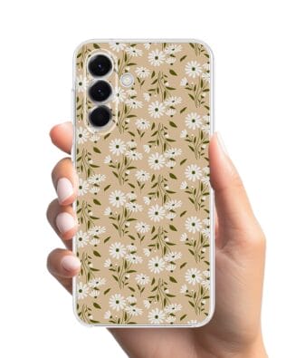 Etui do Samsung Galaxy A57 przeźroczyste, silikonowe Flexi, delikatne kwiatki na cielistym tle