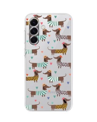 Etui do Samsung Galaxy A57 przeźroczyste, silikonowe Flexi, zakochane jamniki