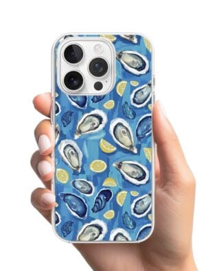 Etui do iPhone 16 Pro Max z MagSafe przeźroczyste, silikonowe Flexi, Summer Patterns, ostrygi z cytrynką