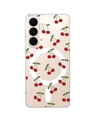 Etui do Samsung Galaxy S26 z MagSafe przeźroczyste, silikonowe Flexi, Mini Patterns, Wiśnie