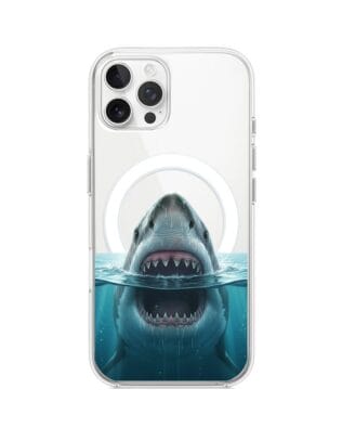 Etui do iPhone 12 Pro Max z MagSafe przeźroczyste, silikonowe Flexi, Paradise, żarłacz biały
