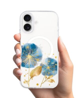 Etui do iPhone 17 z MagSafe przeźroczyste, silikonowe Flexi, Kwiaty, niebieskie dmuchawce