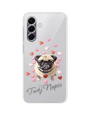 Etui do Samsung Galaxy A57 przeźroczyste, silikonowe Flexi, Puppy Love, pies rasy Mops