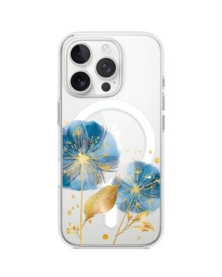Etui do iPhone 16 Pro Max z MagSafe przeźroczyste, silikonowe Flexi, Kwiaty, niebieskie dmuchawce