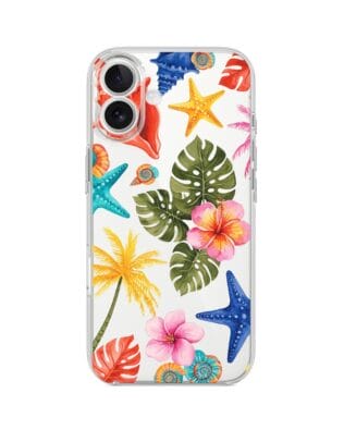 Etui do iPhone 16 Plus przeźroczyste, silikonowe Flexi, Summer Patterns, tropikalny wzór