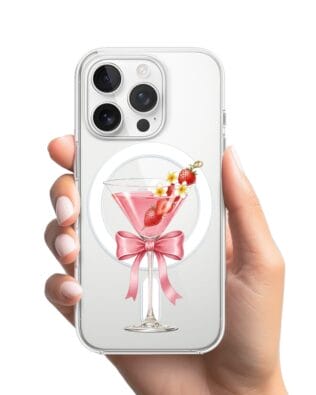 Etui do iPhone 16 Pro Max z MagSafe przeźroczyste, silikonowe Flexi, Paradise, Strawberry Martini