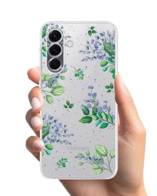 Etui do Samsung Galaxy A57 przeźroczyste, silikonowe Flexi, fioletowe kwiatki