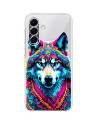 Etui do Samsung Galaxy A57 przeźroczyste, silikonowe Flexi, Dzika Mandala, Wilk