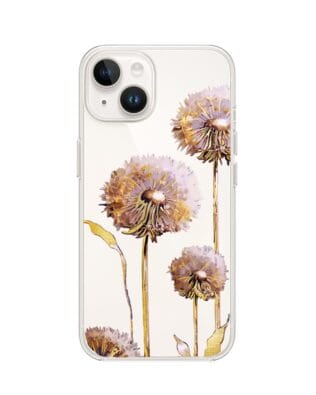 Etui do iPhone 14 Plus przeźroczyste, silikonowe Flexi, Kwiaty, fioletowe dmuchawce