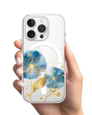 Etui do iPhone 13 Pro Max z MagSafe przeźroczyste, silikonowe Flexi, Kwiaty, niebieskie dmuchawce